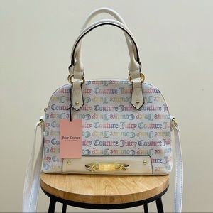 Juicy Couture Handbag White Off The Chain Dome Satchel Rainbow Juicy Logo New